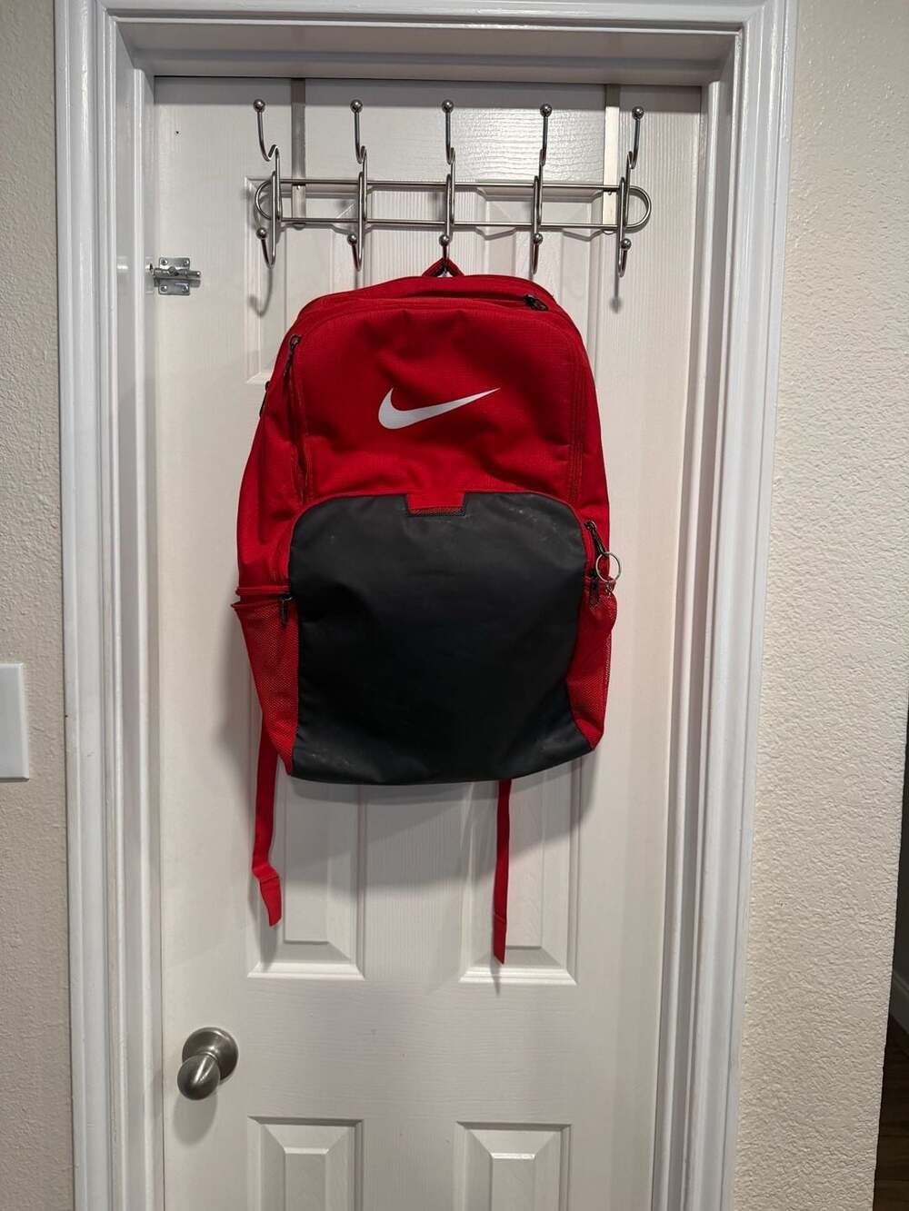 Nike Backpack Red Black White Swoosh Large Athletic School Sports Travel Bag
